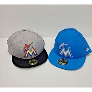 New Era Miami Marlins 59Fifty Hats Lot of 2 Men's Size 8 Genuine Merchandise